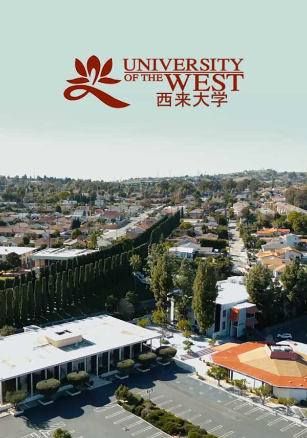 Drone image of UWest campus with logo